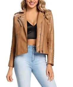 womens-brown-faux-leather-long-sleeve-jacket