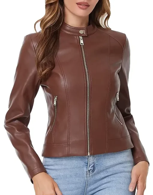 womens-brown-faux-leather-zip-up-slim-fit-jacket