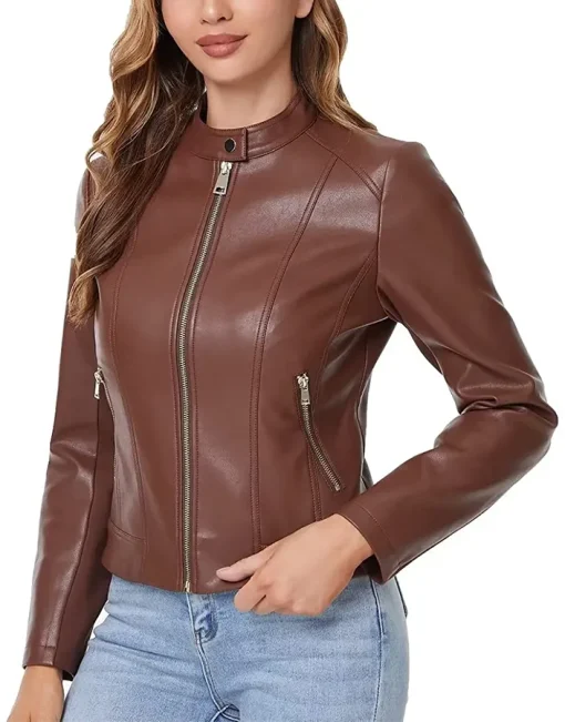 womens-brown-faux-leather-zip-up-slim-fit-jacket