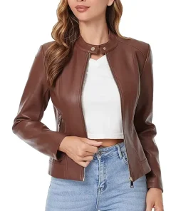 womens-brown-faux-leather-zip-up-slim-fit-jacket