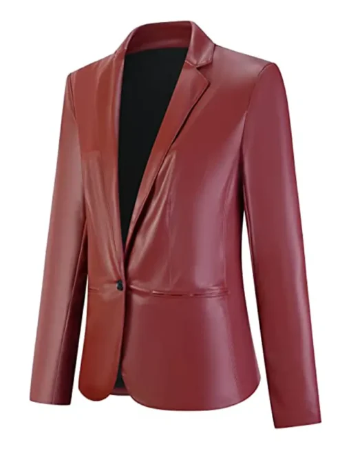 womens-burgundy-faux-leather-long-sleeve-blazer