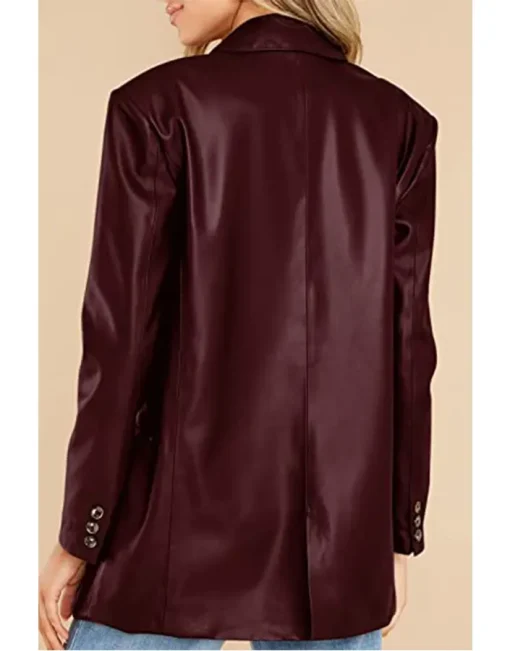 womens-button-down-burgundy-faux-leather-blazer