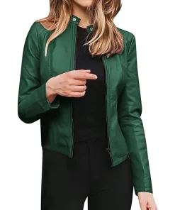 womens-casual-slim-fit-dark-green-faux-leather-biker-jacket