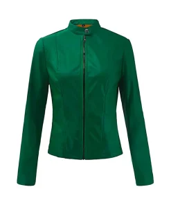 womens-casual-slim-fit-dark-green-faux-leather-biker-jacket