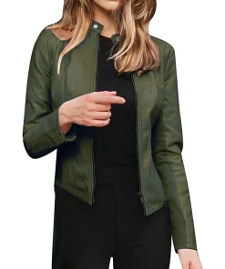 womens-casual-slim-fit-green-faux-leather-biker-jacket