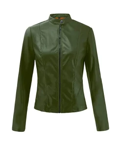 womens-casual-slim-fit-green-faux-leather-biker-jacket