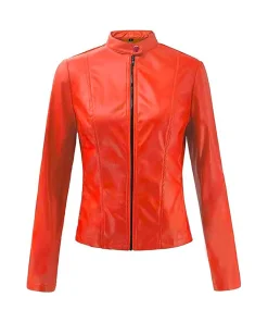 womens-casual-slim-fit-orange-faux-leather-biker-jacket