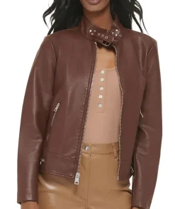 womens-chocolate-brown-faux-leather-racer-jacket