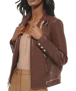 womens-chocolate-brown-faux-leather-racer-jacket