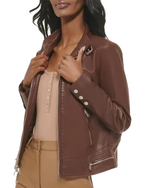 womens-chocolate-brown-faux-leather-racer-jacket