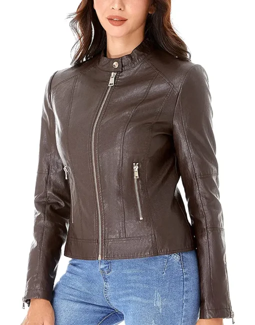 womens-chocolate-brown-faux-leather-zip-up-slim-fit-jacket