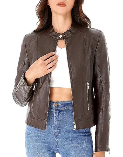 womens-chocolate-brown-faux-leather-zip-up-slim-fit-jacket