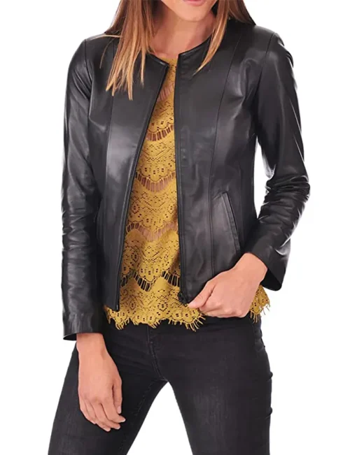 womens-collarless-black-faux-leather-biker-jacket