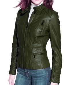 womens-dark-green-faux-leather-slim-fit-biker-jacket