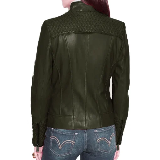 womens-dark-green-faux-leather-slim-fit-biker-jacket