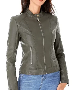 womens-green-faux-leather-zip-up-slim-fit-jacket