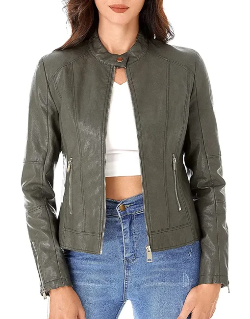 womens-green-faux-leather-zip-up-slim-fit-jacket