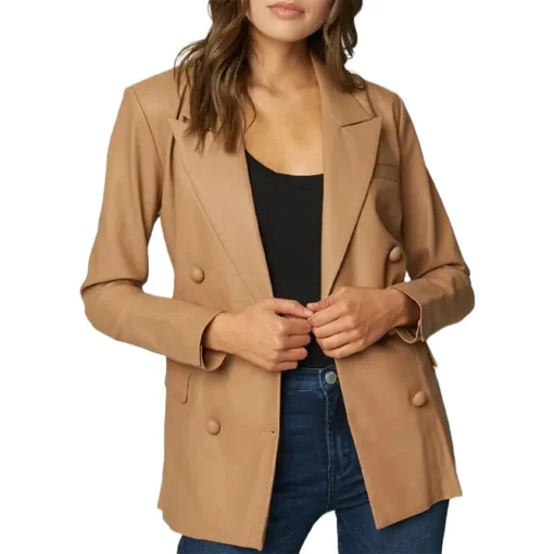 womens-double-breasted-brown-faux-leather-blazer