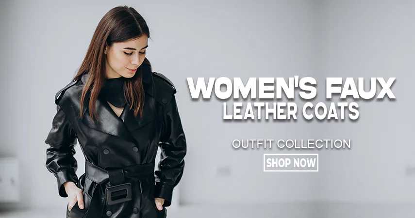 womens long faux leather trench coat