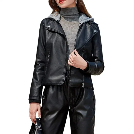 womens-hooded-black-faux-leather-slim-fit-jacket