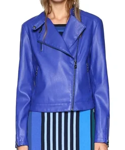 womens-lapel-collar-blue-faux-leather-jacket