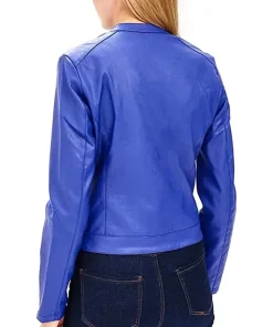 womens-lapel-collar-blue-faux-leather-jacket