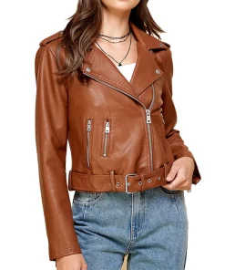 womens-lapel-collar-brown-faux-leather-motorcycle-jacket