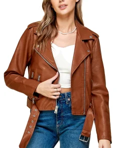 womens-lapel-collar-brown-faux-leather-motorcycle-jacket