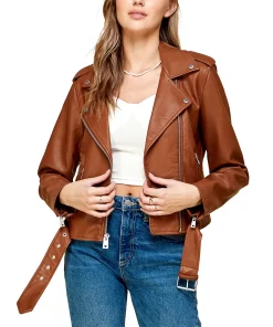 womens-lapel-collar-brown-faux-leather-motorcycle-jacket