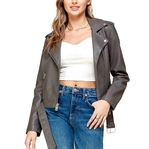 womens-lapel-collar-grey-faux-leather-motorcycle-jacket