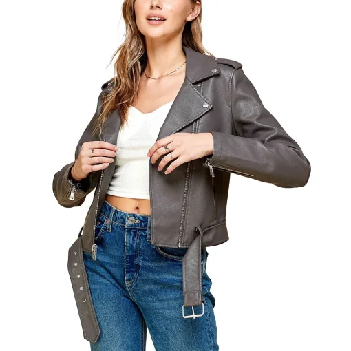 womens-lapel-collar-grey-faux-leather-motorcycle-jacket