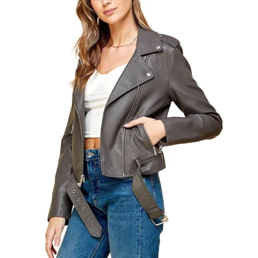 womens-lapel-collar-grey-faux-leather-motorcycle-jacket