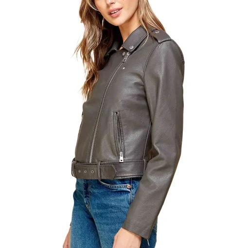 womens-lapel-collar-grey-faux-leather-motorcycle-jacket