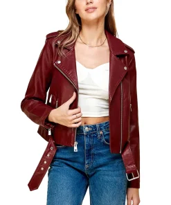 womens-lapel-collar-maroon-faux-leather-motorcycle-jacket