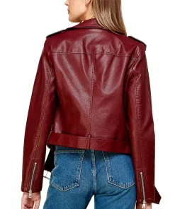 womens-lapel-collar-maroon-faux-leather-motorcycle-jacket