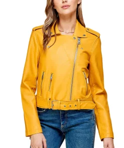 womens-lapel-collar-yellow-faux-leather-motorcycle-jacket