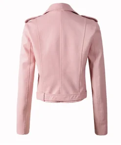 womens-multi-zipper-pockets-pink-faux-leather-jacket