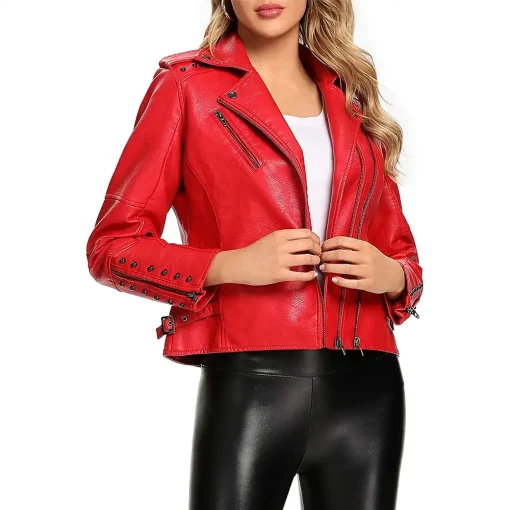 womens-red-faux-leather-long-sleeve-jacket