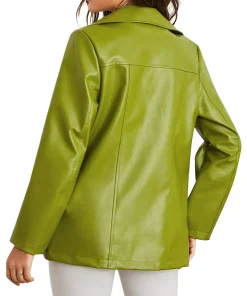 womens-single-breasted-green-faux-leather-blazer