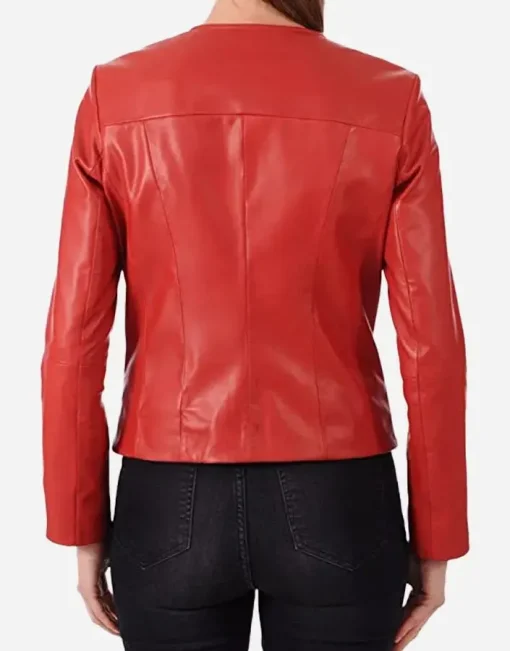 womens-slim-fit-collarless-red-faux-leather-jacket