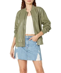 womens-slim-fit-olive-green-faux-leather-bomber-jacket