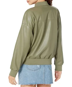 womens-slim-fit-olive-green-faux-leather-bomber-jacket