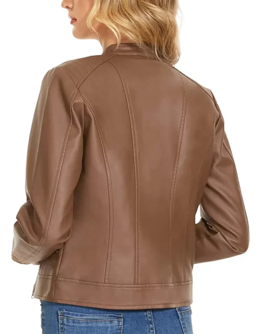 womens-stand-collar-slim-fit-brown-faux-leather-jacket