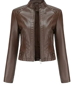 womens-stand-collar-cropped-coffee-brown-faux-leather-jacket