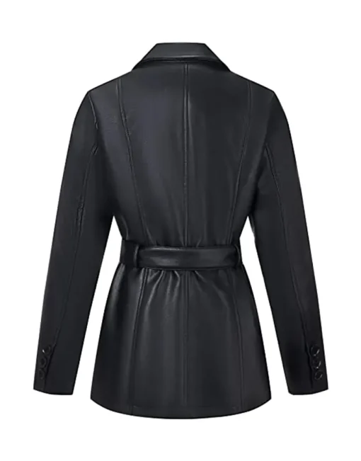 womens-stylish-black-faux-leather-belted-blazer