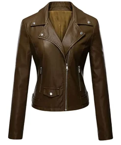 womens-stylish-dark-brown-faux-leather-moto-jacket