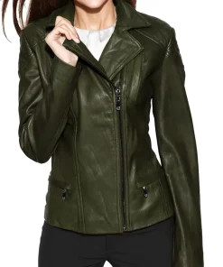 womens-stylish-dark-green-faux-leather-moto-biker-jacket