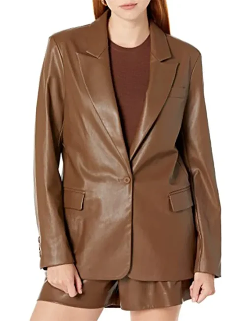 womens-trendy-coffee-brown-faux-leather-blazer