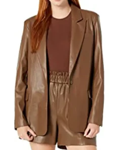 womens-trendy-coffee-brown-faux-leather-blazer