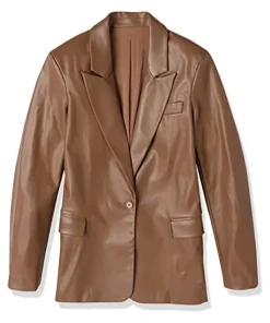 womens-trendy-coffee-brown-faux-leather-blazer